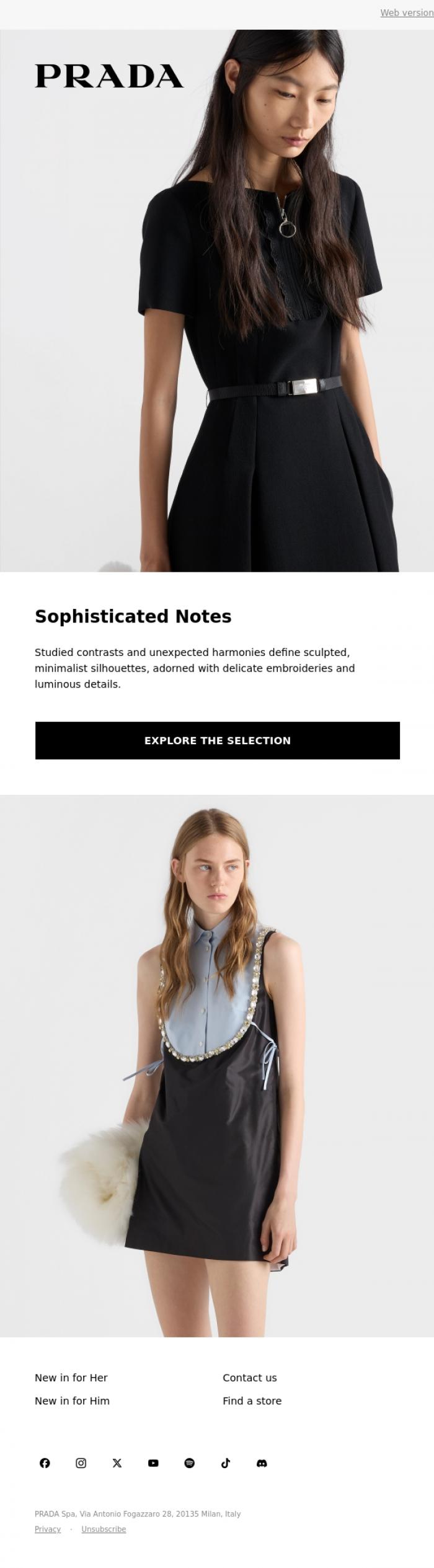 Email Design Inspiration from Prada, Dresses with Refined Details