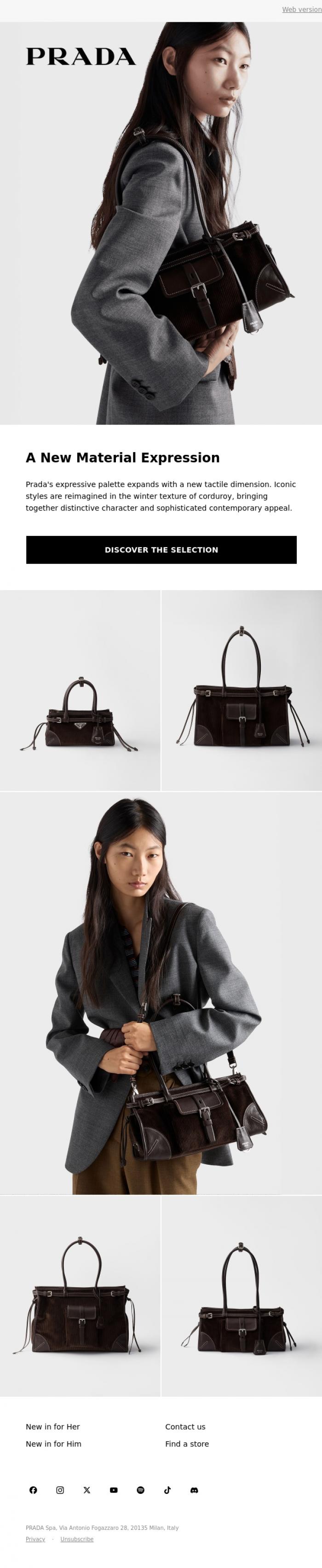 Email Design Inspiration from Prada, A New Material Expression