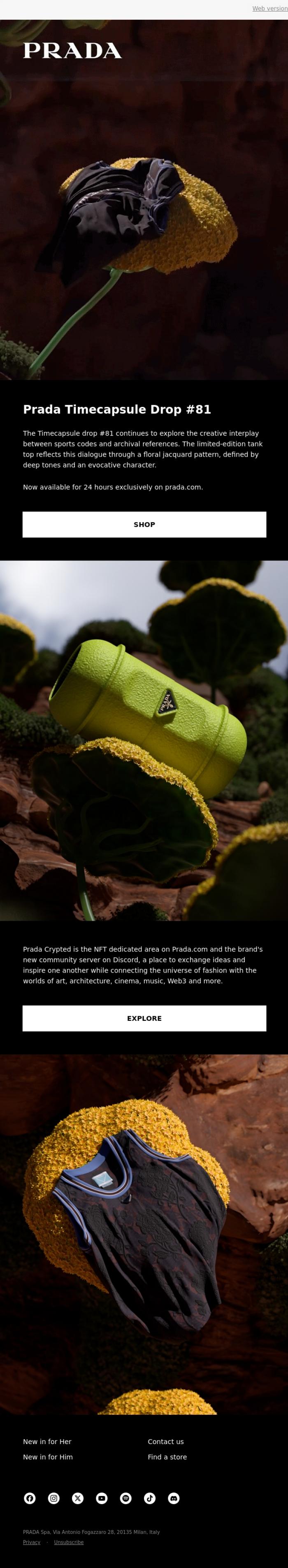 Email Design Inspiration from Prada, Now Live: Prada Timecapsule Drop #81