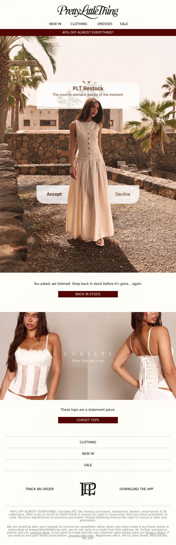 Email Design Inspiration from PrettyLittleThing, 1 wish: PLT restock