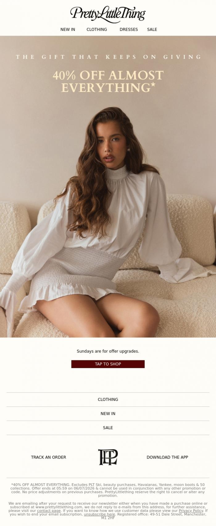 Email Design Inspiration from PrettyLittleThing, 40% off has landed Email
