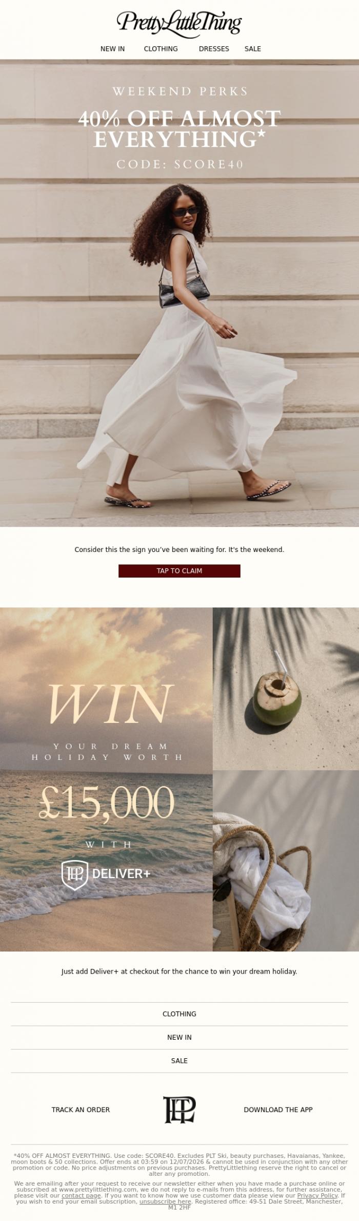 Email Design Inspiration from PrettyLittleThing, 40% off almost everything