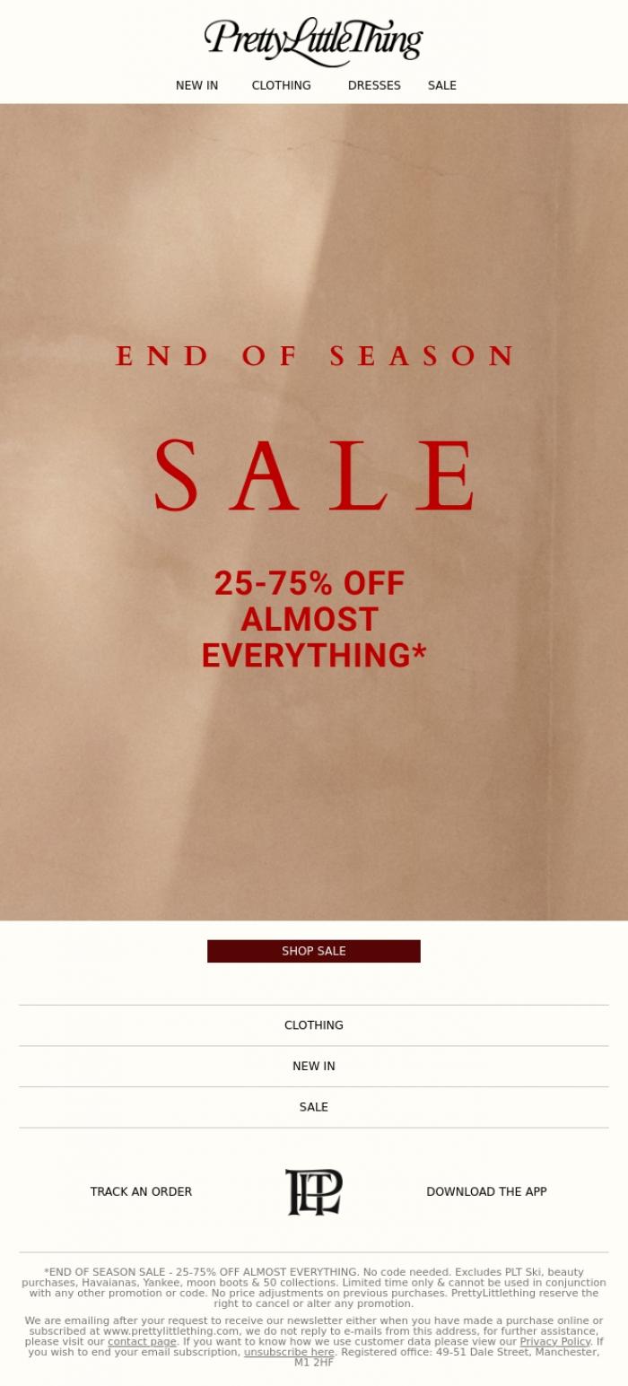 Email Design Inspiration from PrettyLittleThing, End of Season Sale... ❤️