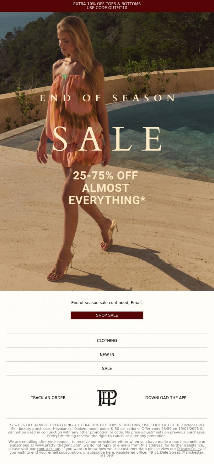 Email Design Inspiration from PrettyLittleThing, 25-75% off almost everything