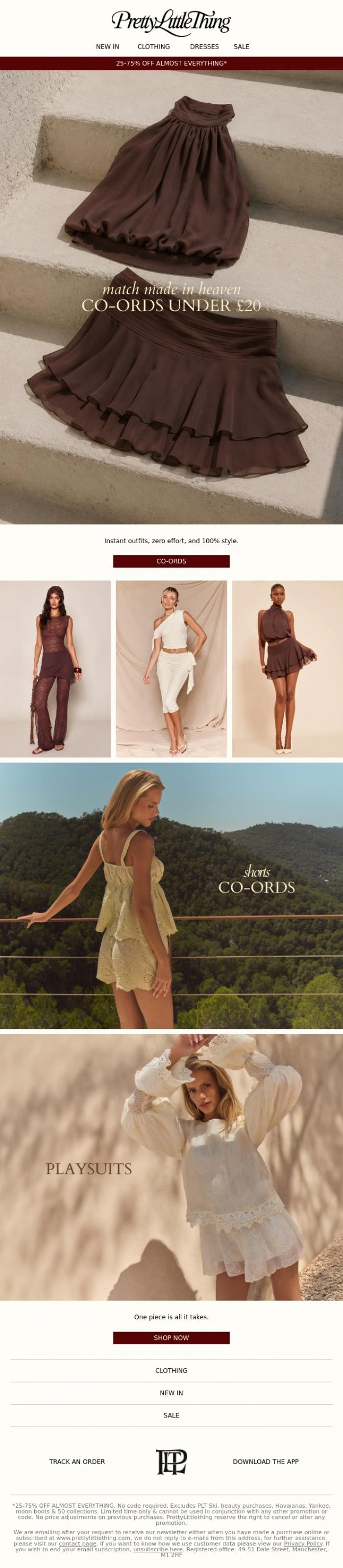 Email Design Inspiration from PrettyLittleThing, Co-ords ALL under &pound;20 😮😮