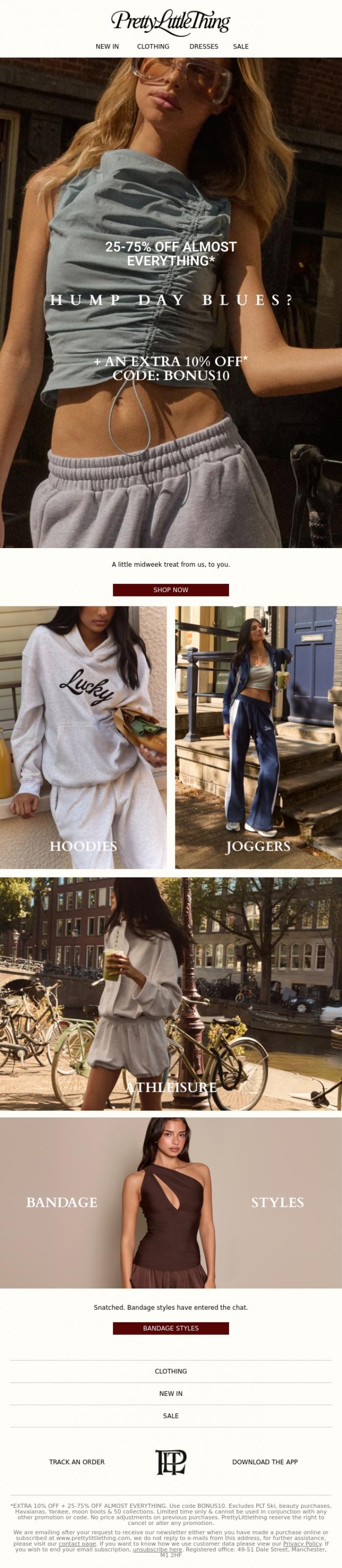 Email Design Inspiration from PrettyLittleThing, Use code BONUS10