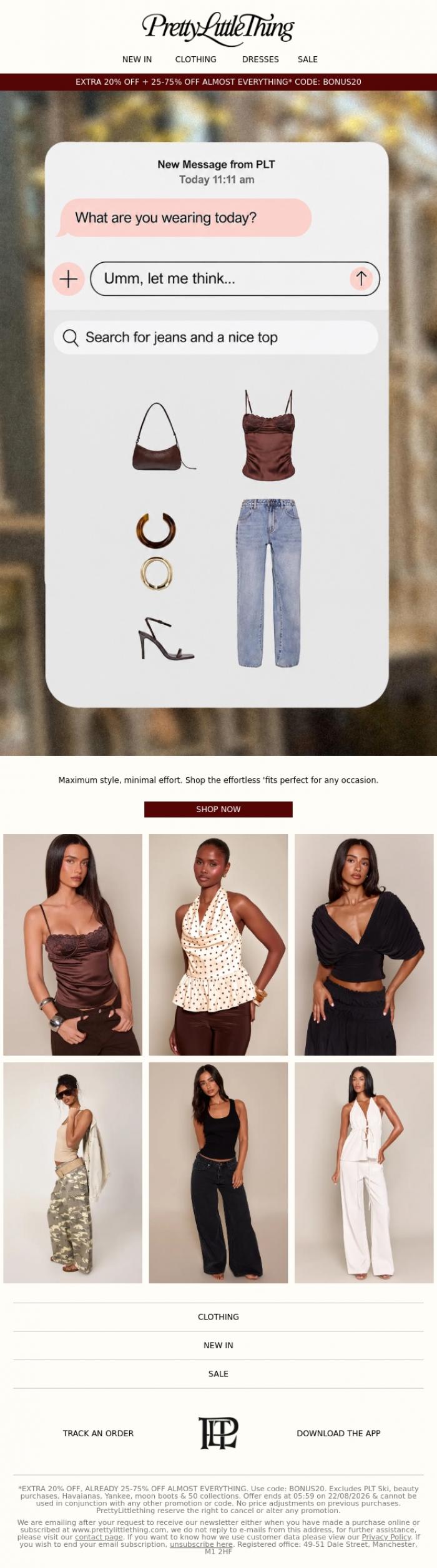 Email Design Inspiration from PrettyLittleThing, Jeans and a nice top? 👀