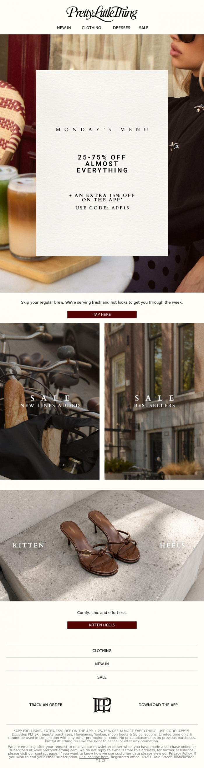 Email Design Inspiration from PrettyLittleThing, Monday's menu =