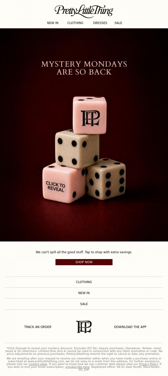 Email Design Inspiration from PrettyLittleThing, Long weekend = extra savings