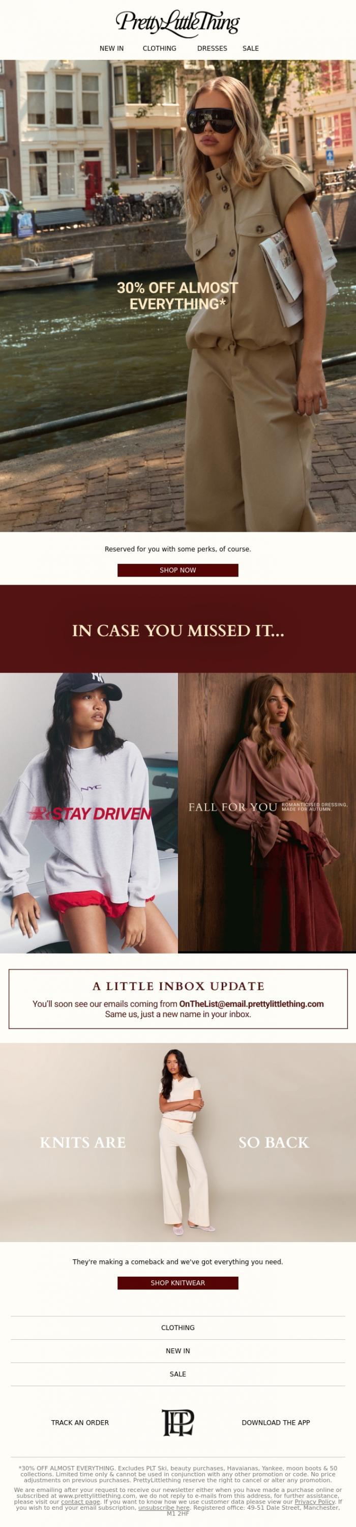 Email Design Inspiration from PrettyLittleThing, 30% off almost everything
