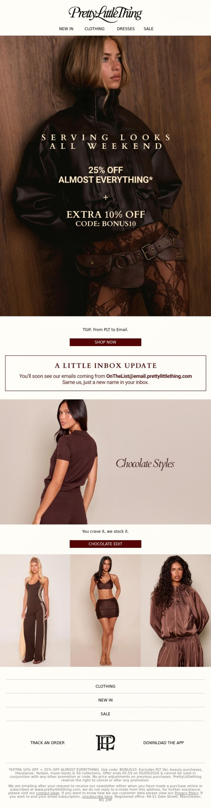 Email Design Inspiration from PrettyLittleThing, Use code BONUS10