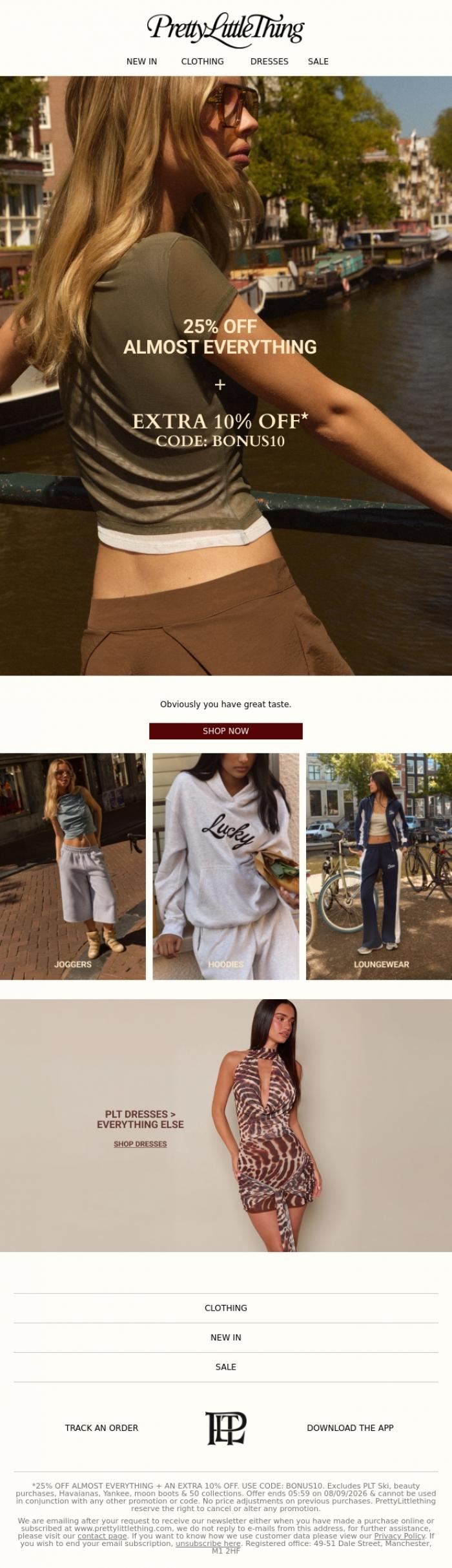 Email Design Inspiration from PrettyLittleThing, Use code BONUS10