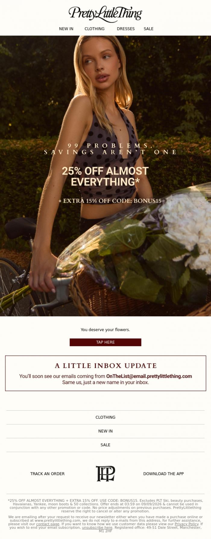 Email Design Inspiration from PrettyLittleThing, Offer upgraded: Extra 15% off