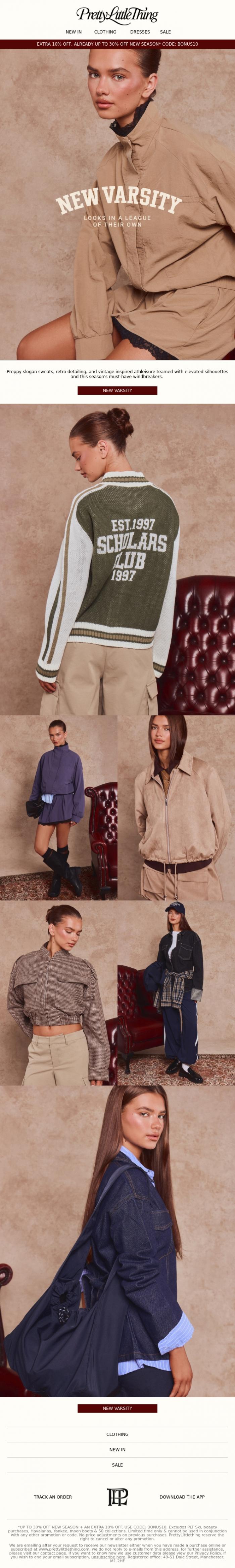 Email Design Inspiration from PrettyLittleThing, Just Landed: New Varsity