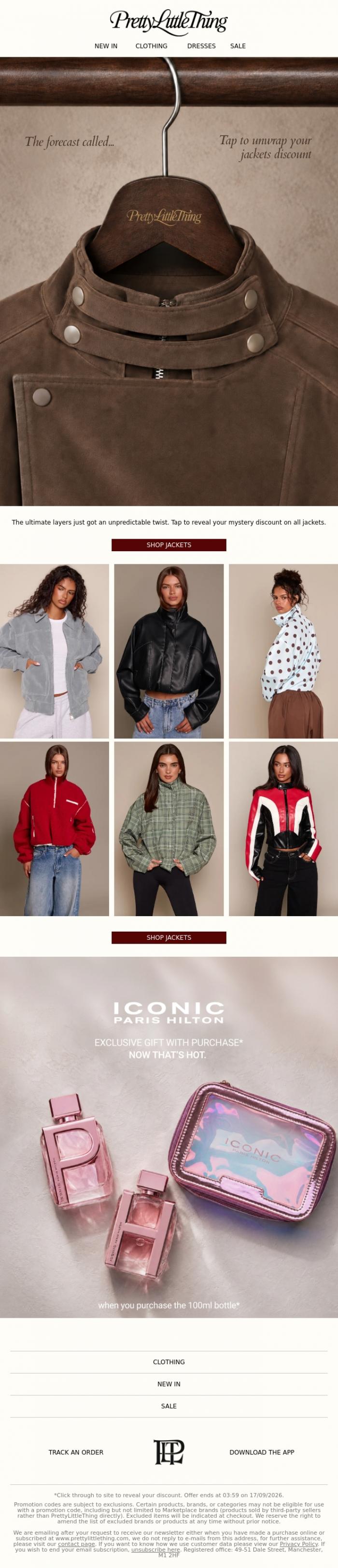 Email Design Inspiration from PrettyLittleThing, Secret sale: Jackets edition 🤫