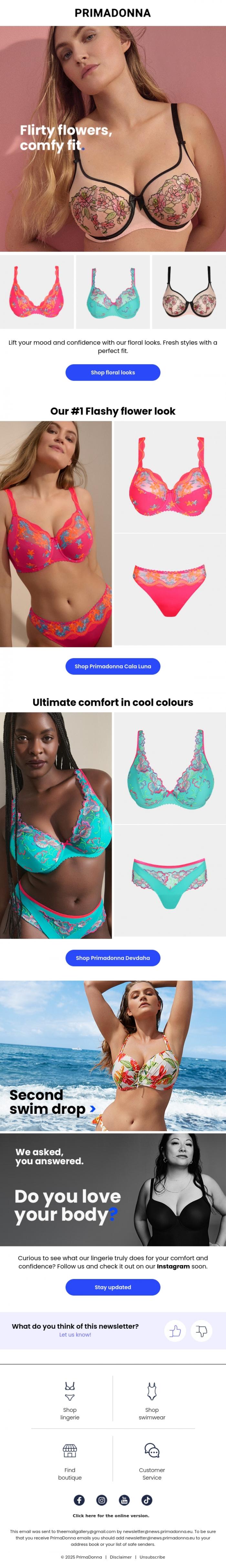 Email Design Inspiration from PrimaDonna, 3 floral looks to boost your confidence