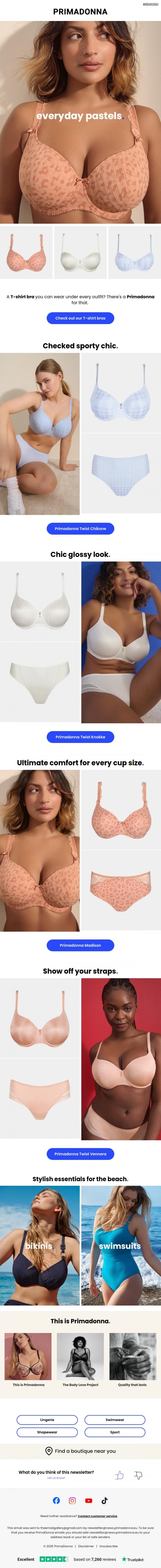 Email Design Inspiration from PrimaDonna, Pastel T-shirt Bras: Seamless comfort, everyday