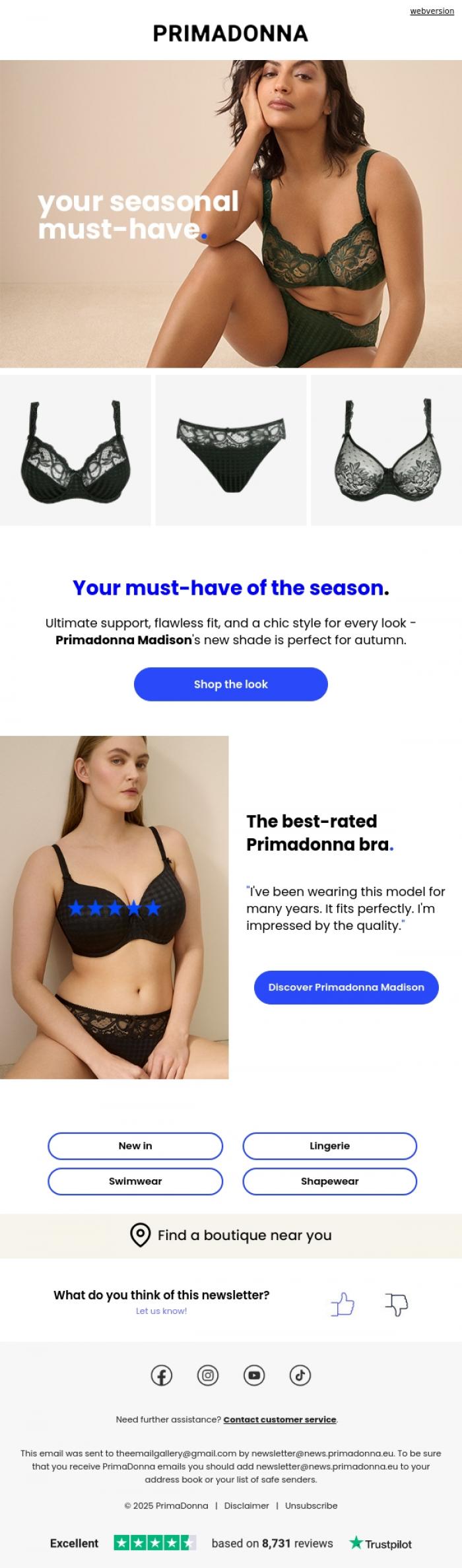 Email Design Inspiration from PrimaDonna, Don't miss out: Our bestseller in a new color