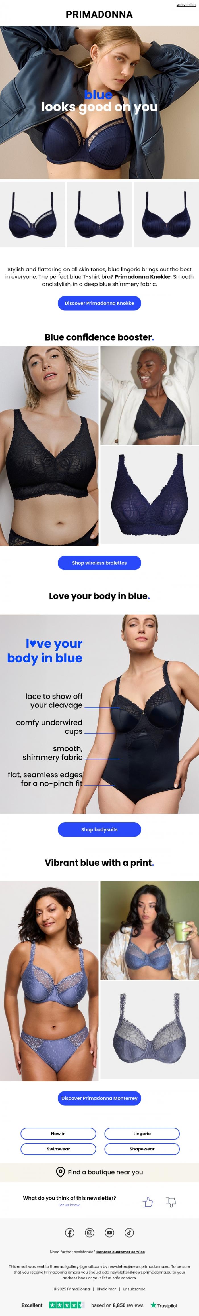 Email Design Inspiration from PrimaDonna, New blue looks with a wow factor