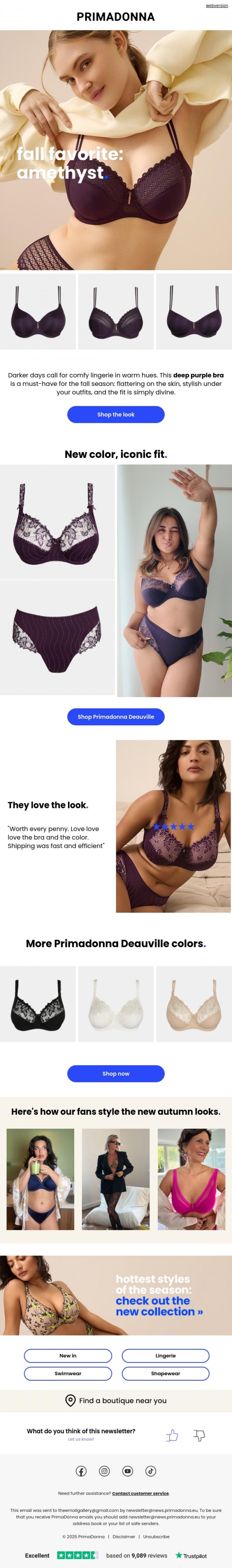 Email Design Inspiration from PrimaDonna, Comfy fits for cosy autumn days