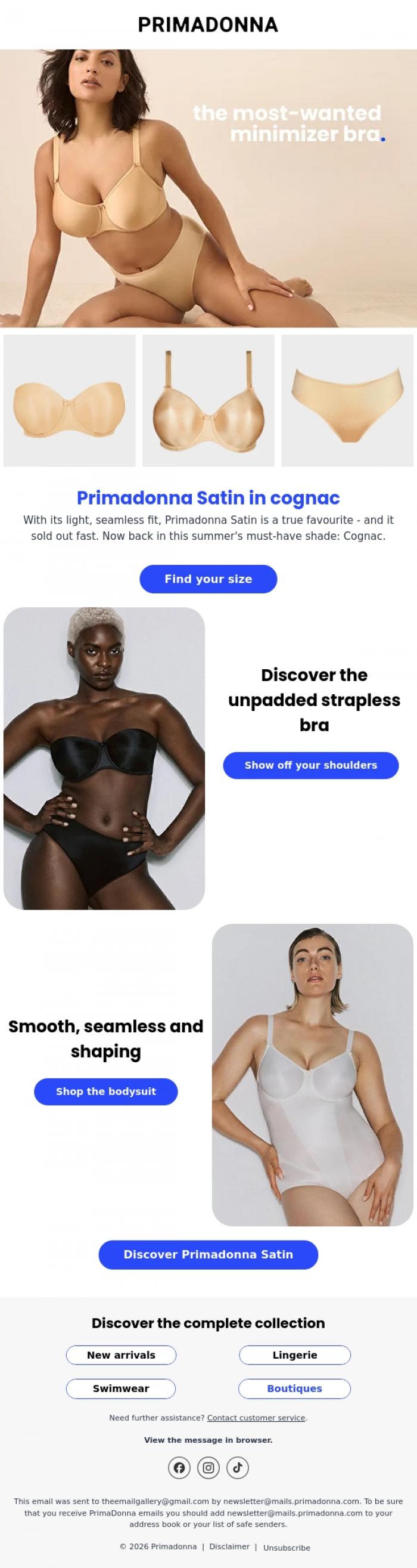Email Design Inspiration from Primadonna, Back in stock: your favourite minimiser bra