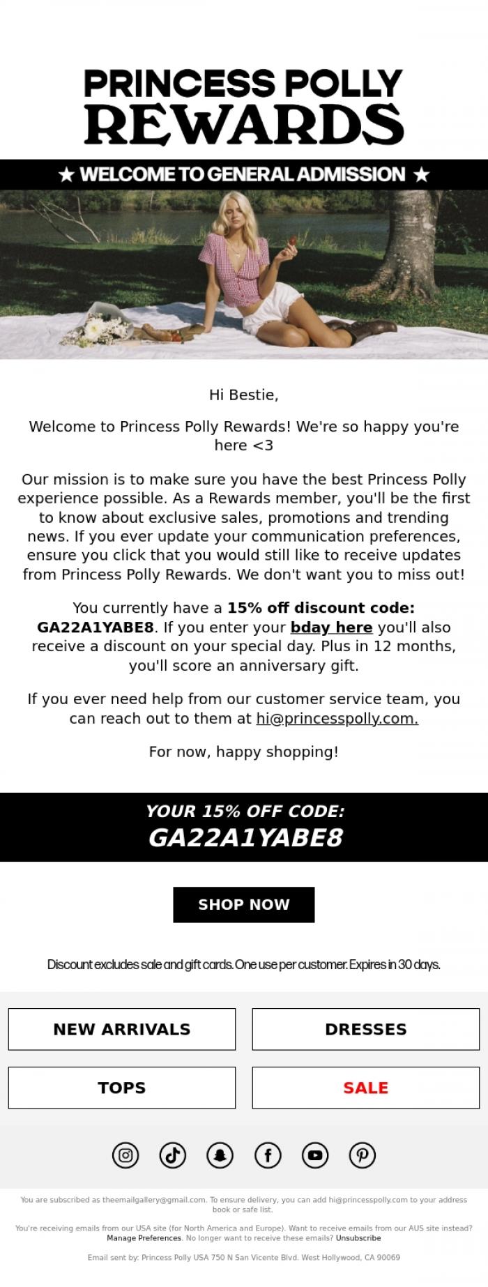 Email Design Inspiration from Princess Polly, ⚡ Congrats! ⚡  You've Earned General Admission Access!