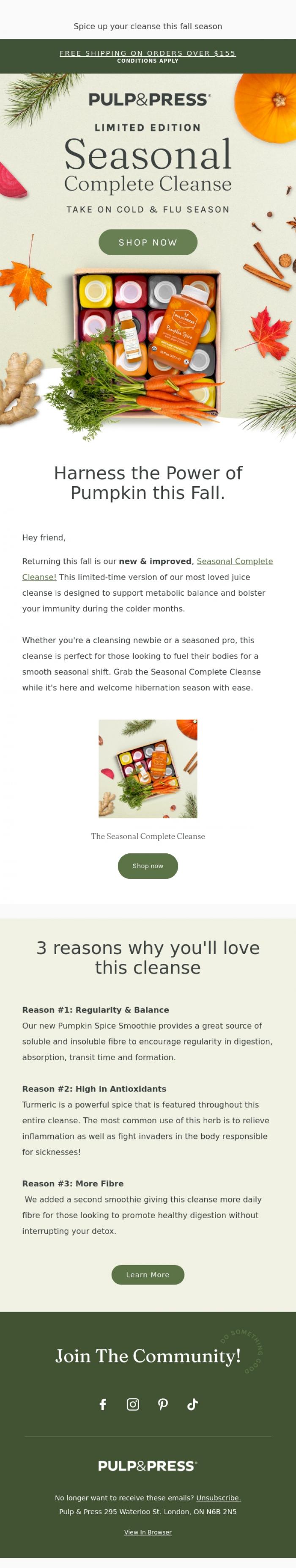 Email Design Inspiration from Pulp & Press, NEW Seasonal Complete Cleanse 🍂