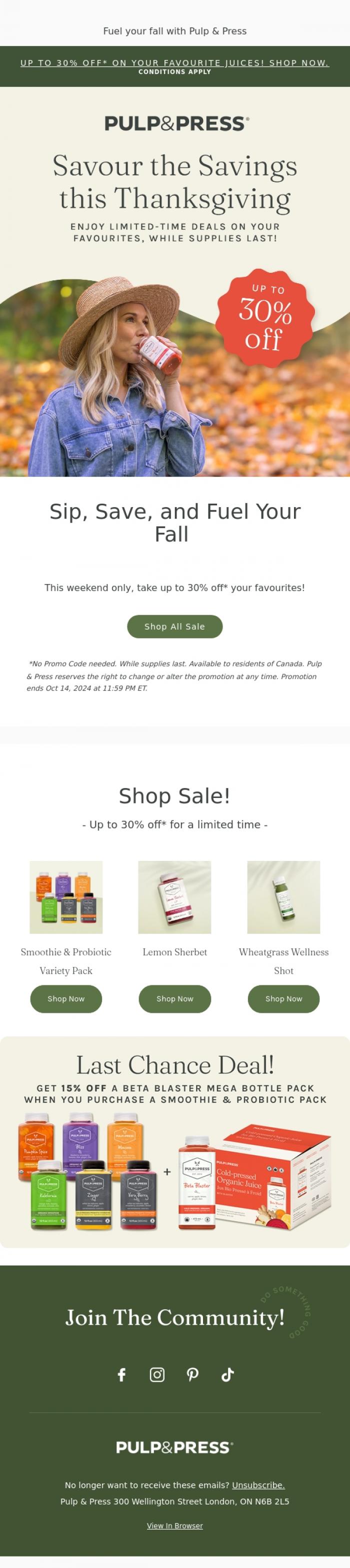 Email Design Inspiration from Pulp & Press, Long weekend flash sale! 💥 Up to 30% off!*