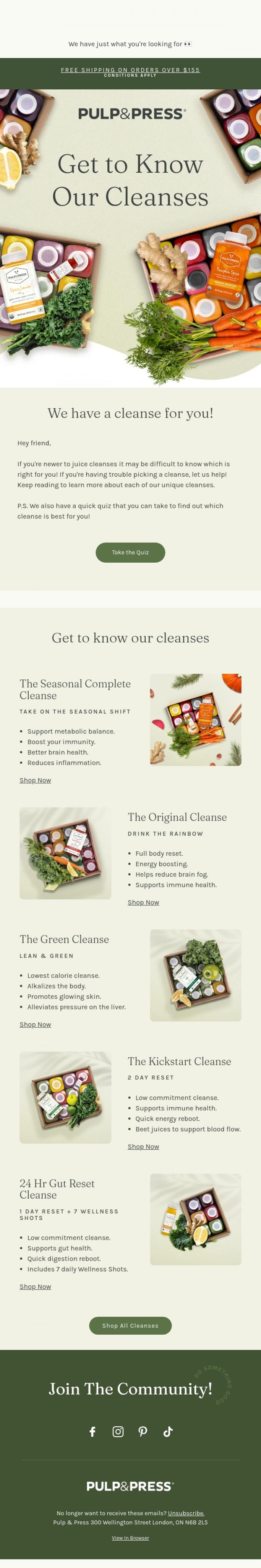Email Design Inspiration from Pulp & Press, Get to know our cleanses!