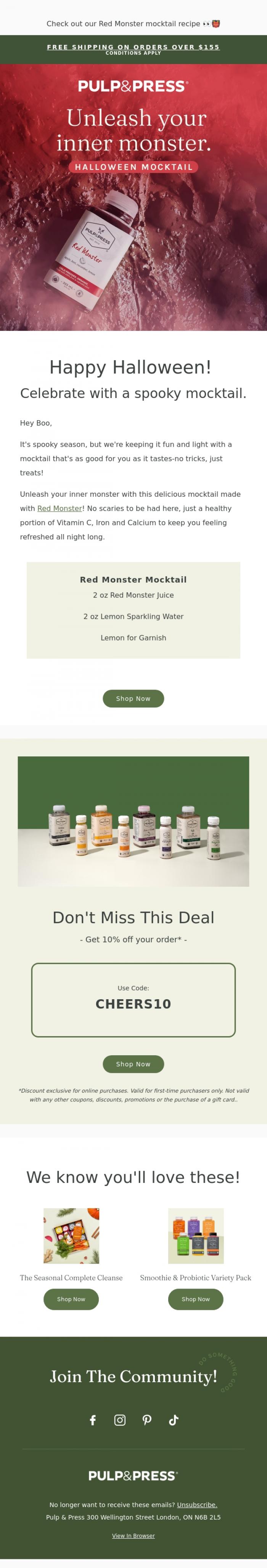 Email Design Inspiration from Pulp & Press, Try this Fun Mocktail to Spook Up Your Halloween 👻