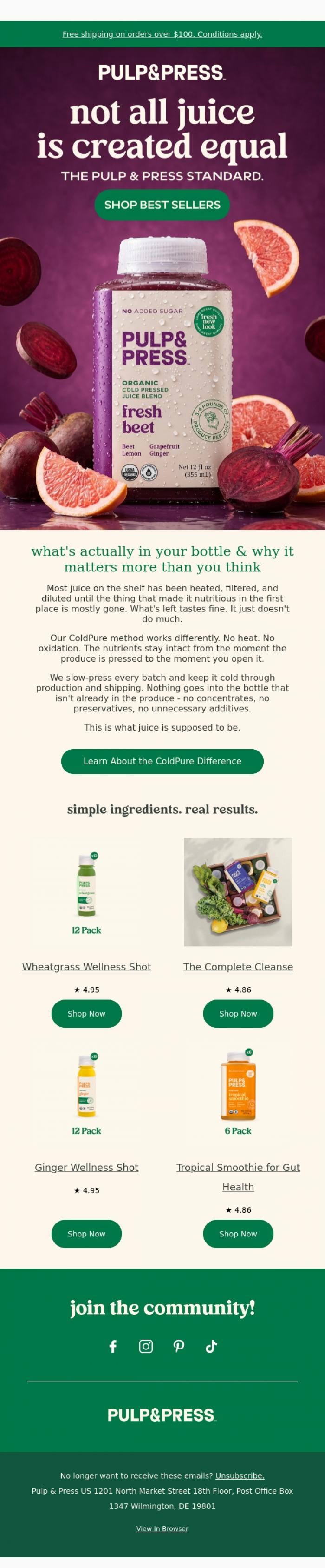 Email Design Inspiration from Pulp & Press USA, Most "juice" isn't juice