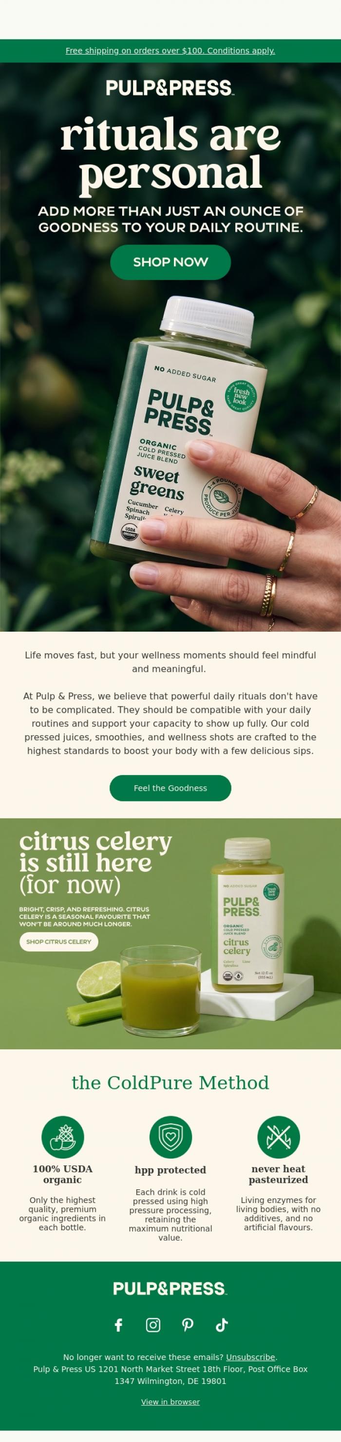 Email Design Inspiration from Pulp & Press USA, Nourish your daily ritual with ease ☀️