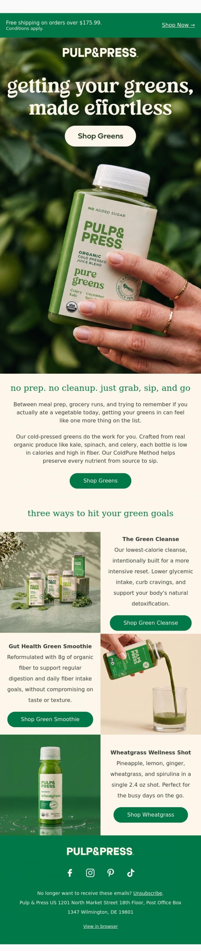 Email Design Inspiration from Pulp & Press USA, Your daily greens, handled