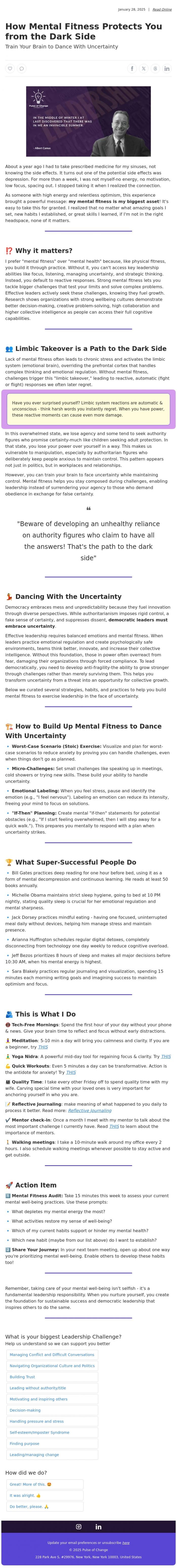 Email Design Inspiration from Pulse of Change, How Mental Fitness Protects You from the Dark Side