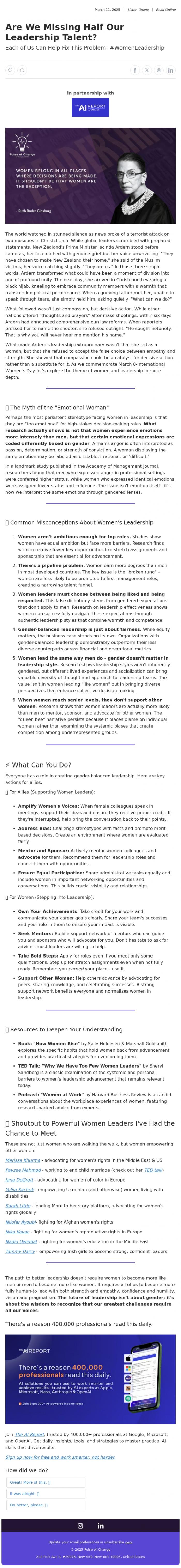 Email Design Inspiration from Pulse of Change, Are We Missing Half Our Leadership Talent?