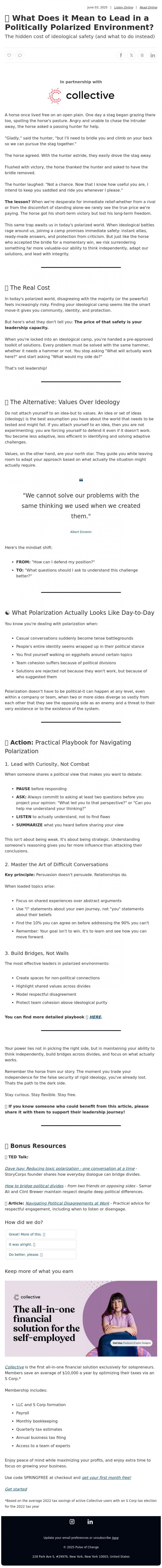 Email Design Inspiration from Pulse of Change, 🦋 What Does it Mean to Lead in a Politically Polarized Environment?
