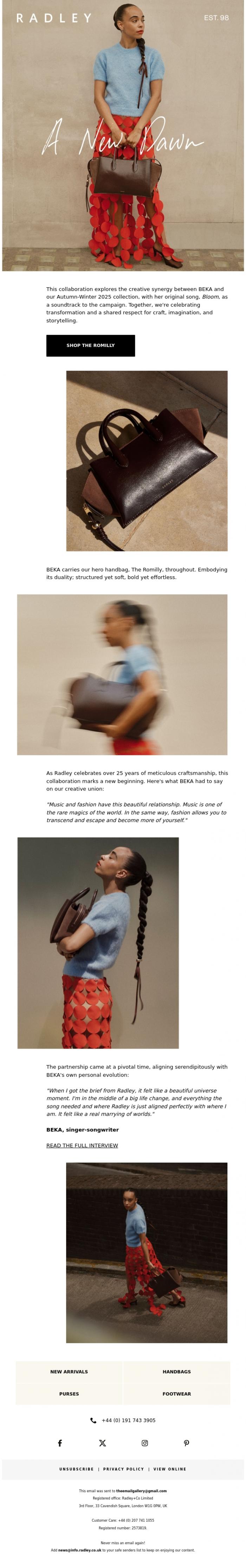 Email Design Inspiration from Radley, Darling, we've been reborn