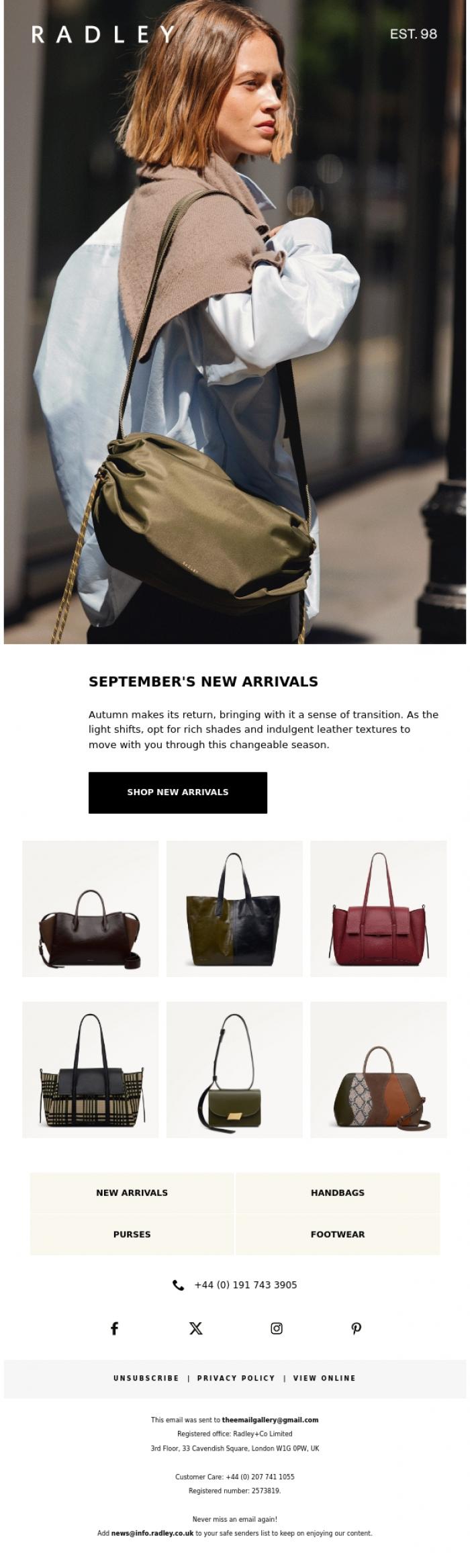 Email Design Inspiration from Radley, September's transitional heroes