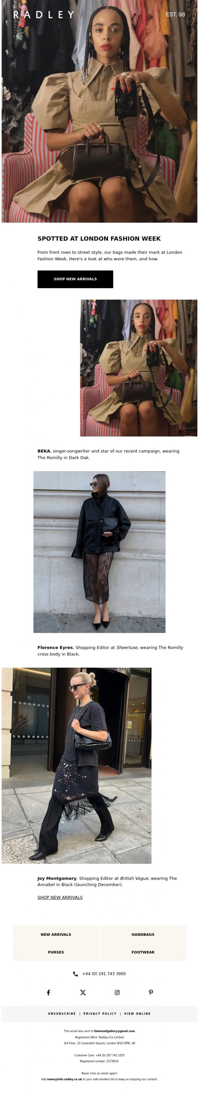 Email Design Inspiration from Radley, Spotted at London Fashion Week