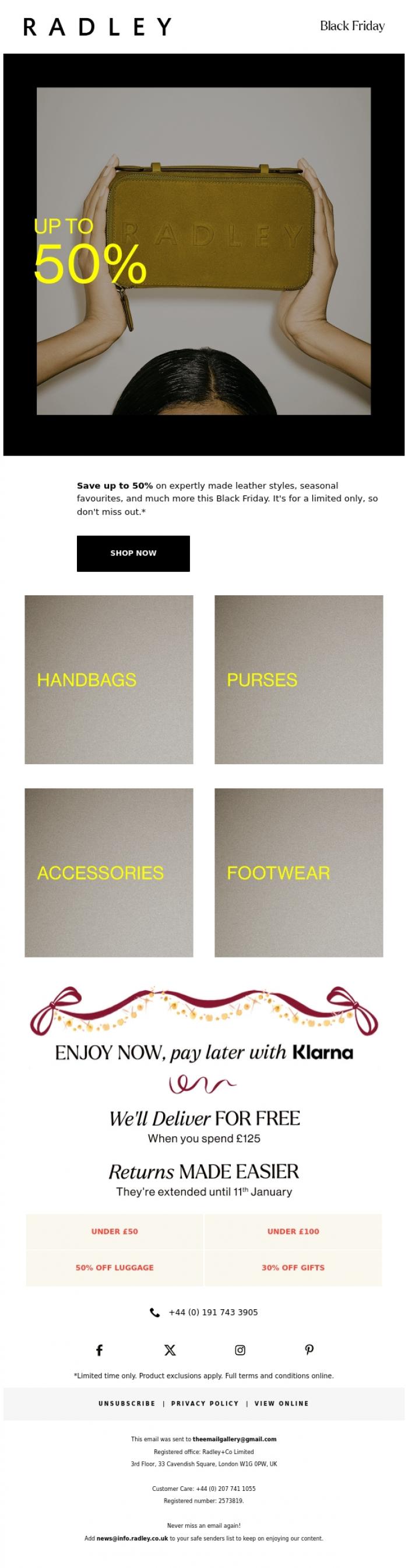 Email Design Inspiration from Radley, Be first to shop these Black Friday savings