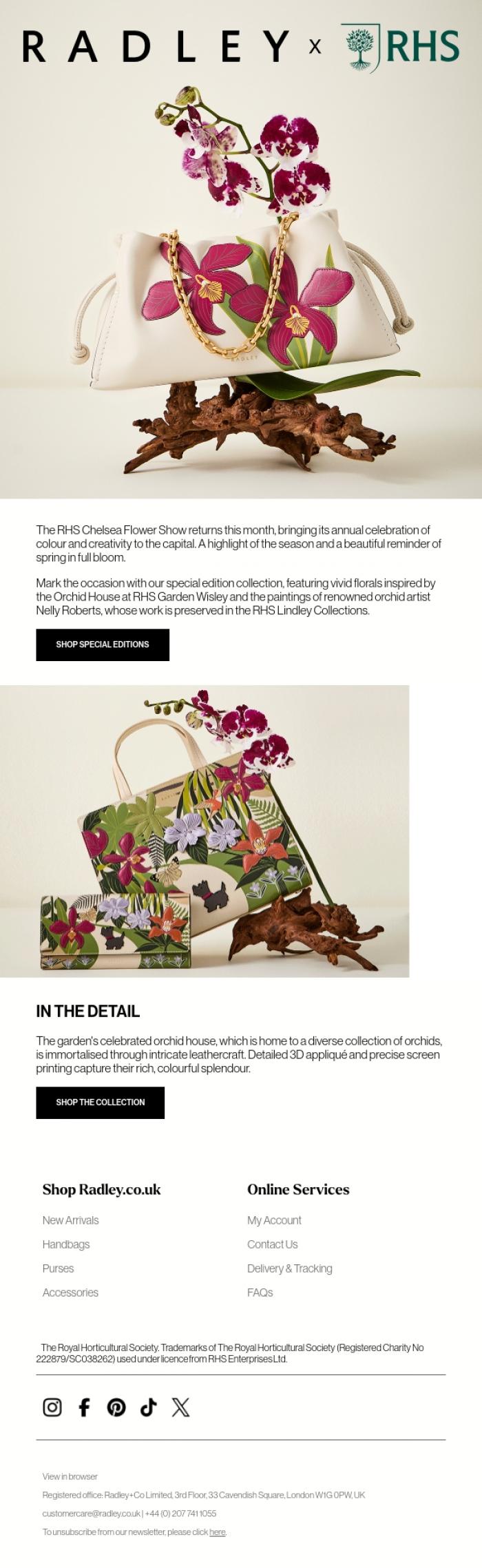 Email Design Inspiration from Radley, Celebrating the start of The RHS Chelsea Flower Show