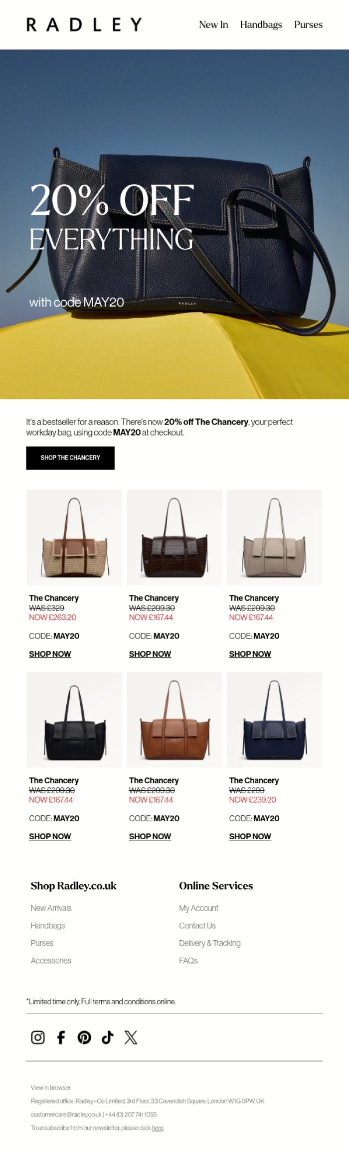 Email Design Inspiration from Radley, Enjoy 20% off The Chancery