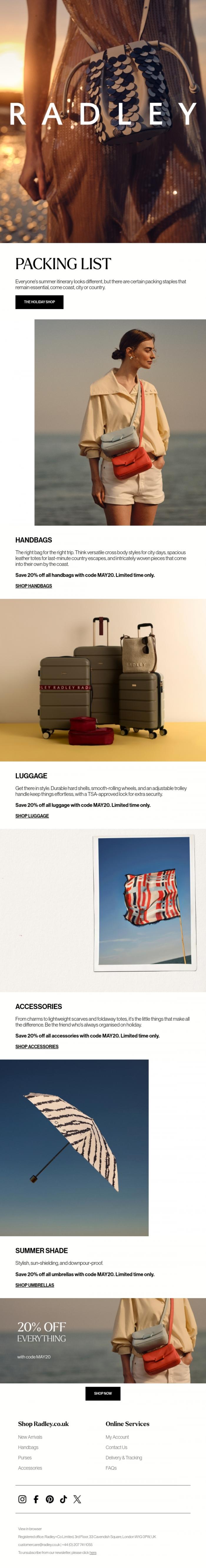 Email Design Inspiration from Radley, Your summer packing list