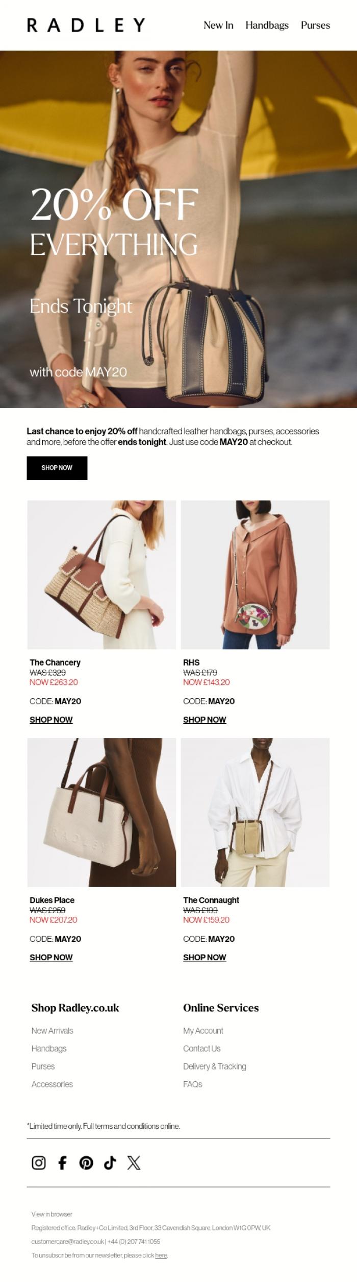 Email Design Inspiration from Radley, Back to full price tomorrow