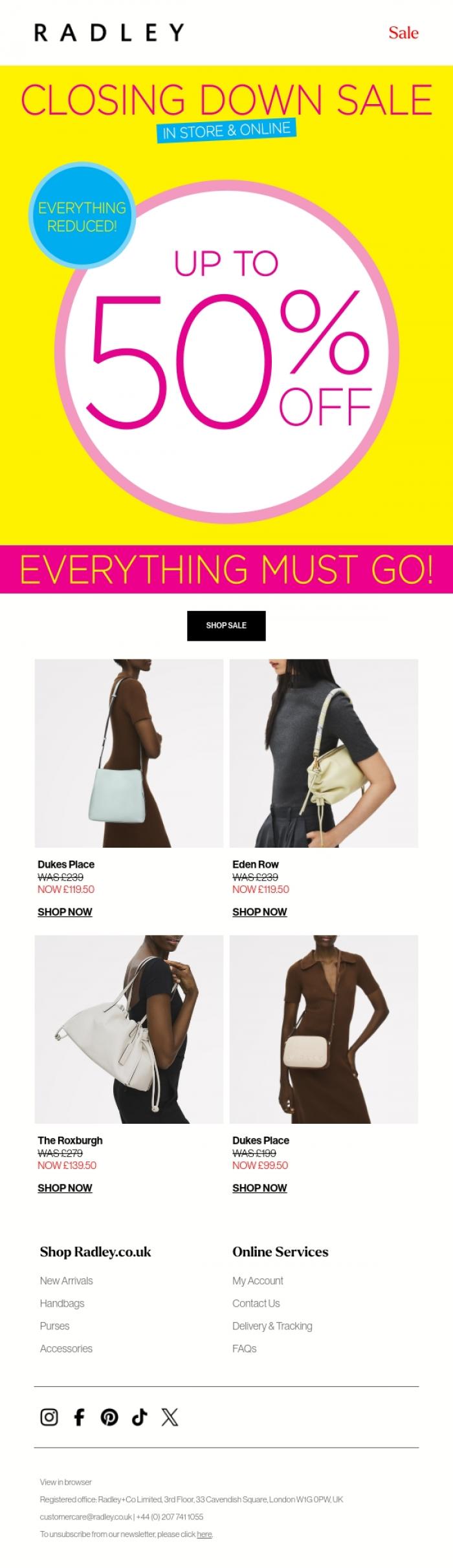 Email Design Inspiration from Radley, Our closing down sale continues