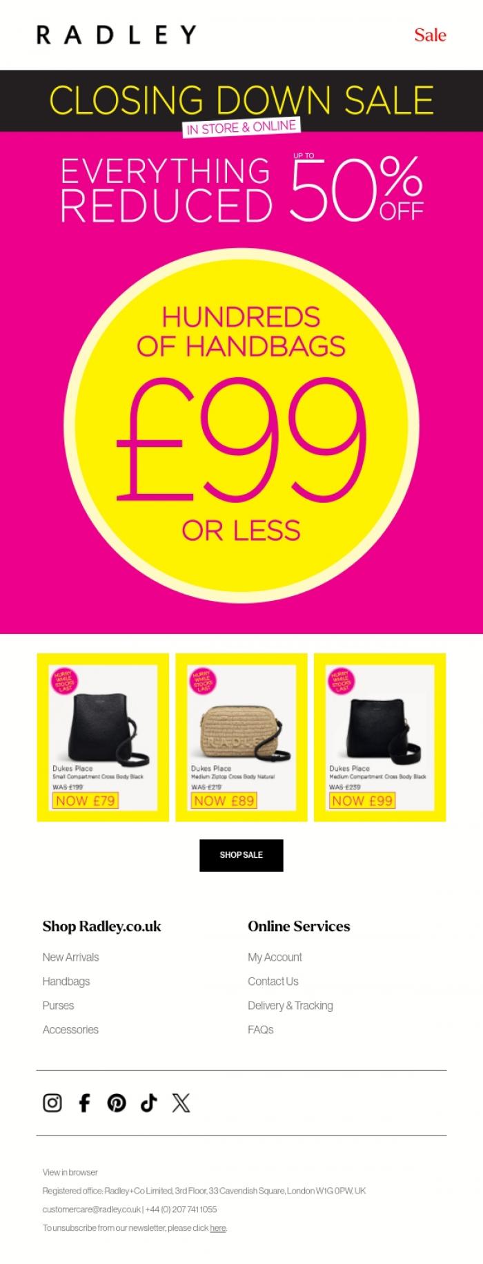 Email Design Inspiration from Radley, Hundreds of handbags under &pound;99!