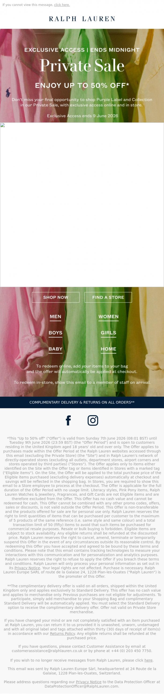 Email Design Inspiration from Ralph Lauren, Your Exclusive Access Ends Midnight