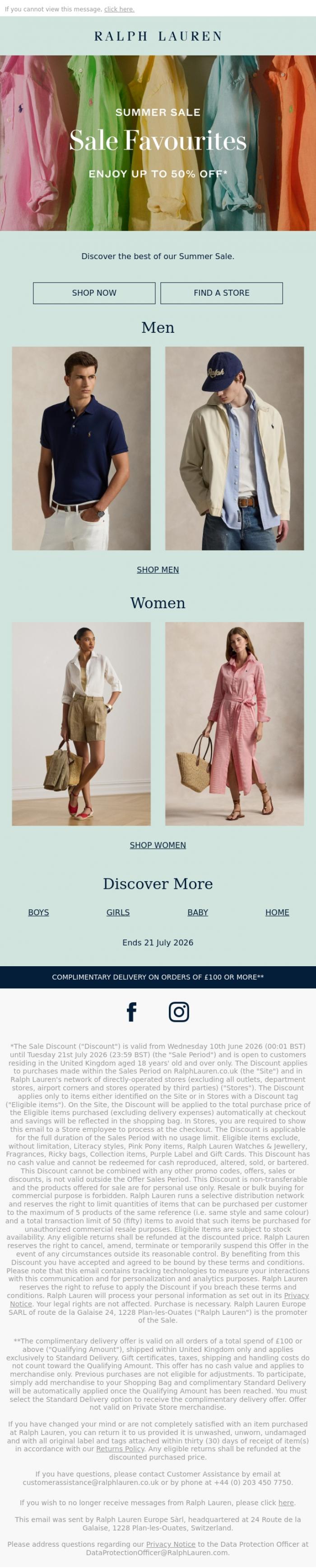 Email Design Inspiration from Ralph Lauren, Discover Our Summer Sale Favourites