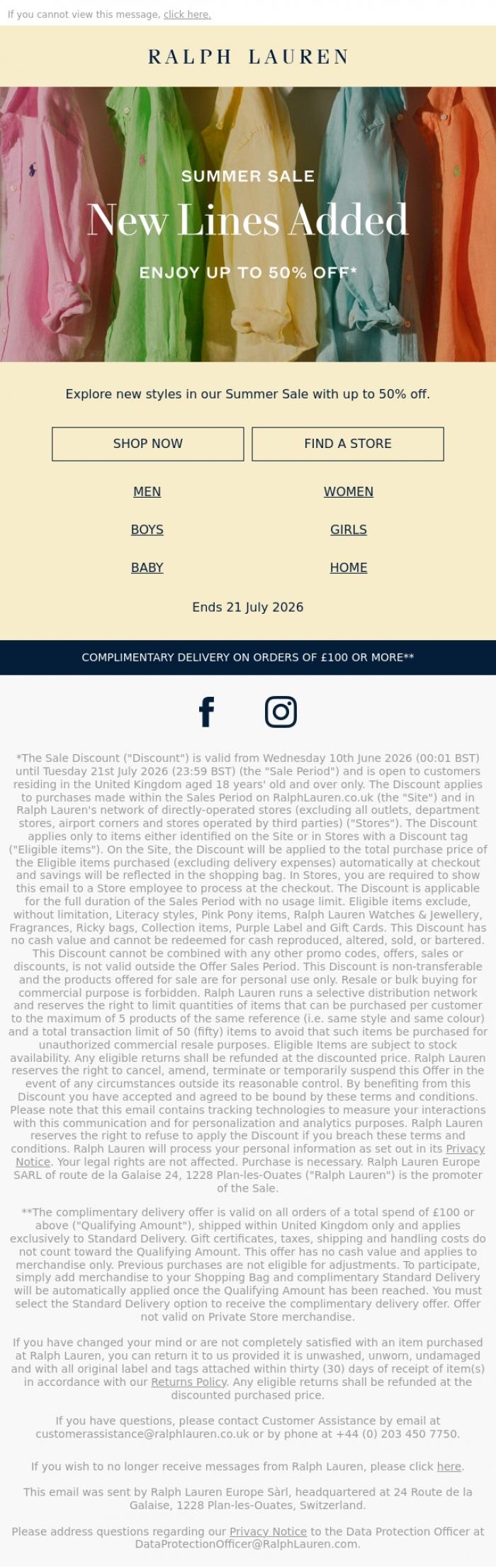 Email Design Inspiration from Ralph Lauren, New Lines Added | Up To 50% Off
