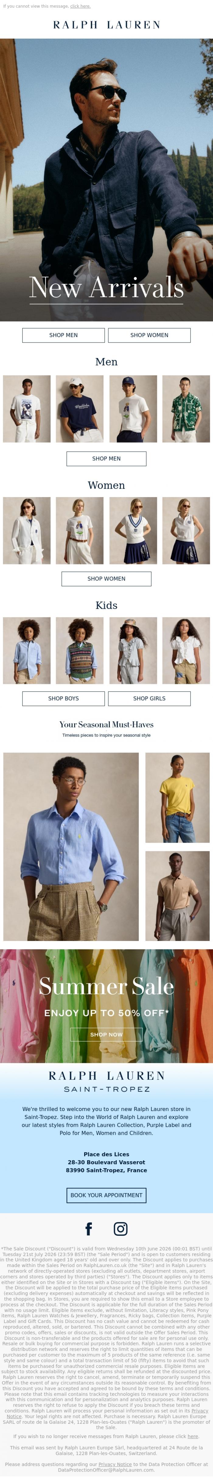 Email Design Inspiration from Ralph Lauren, New In: Effortless Summer Elegance